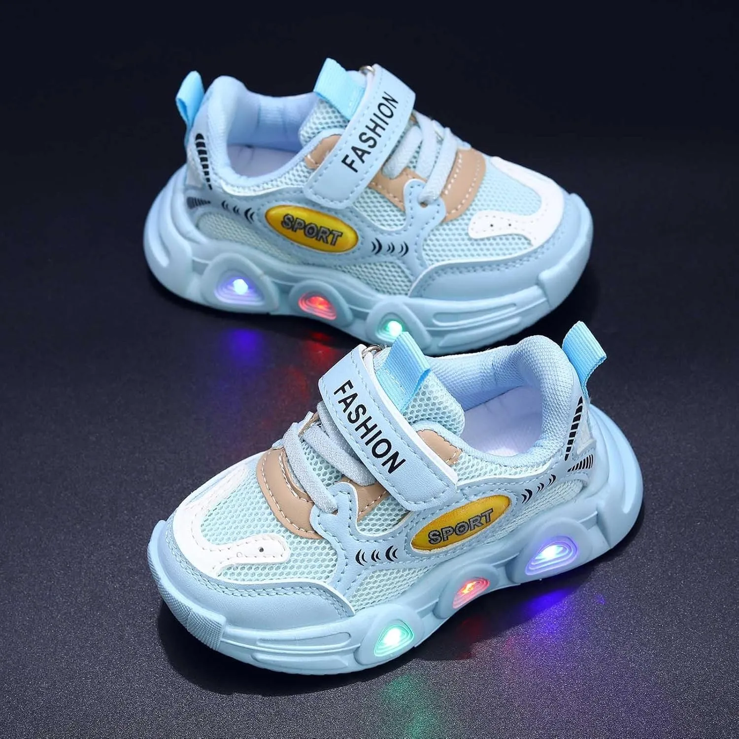 Sneakers for Girls Luminous Light Up Running Shoes with Hook and Loop Kids Non-Slip LED Flashing Breathable Walking Shoes