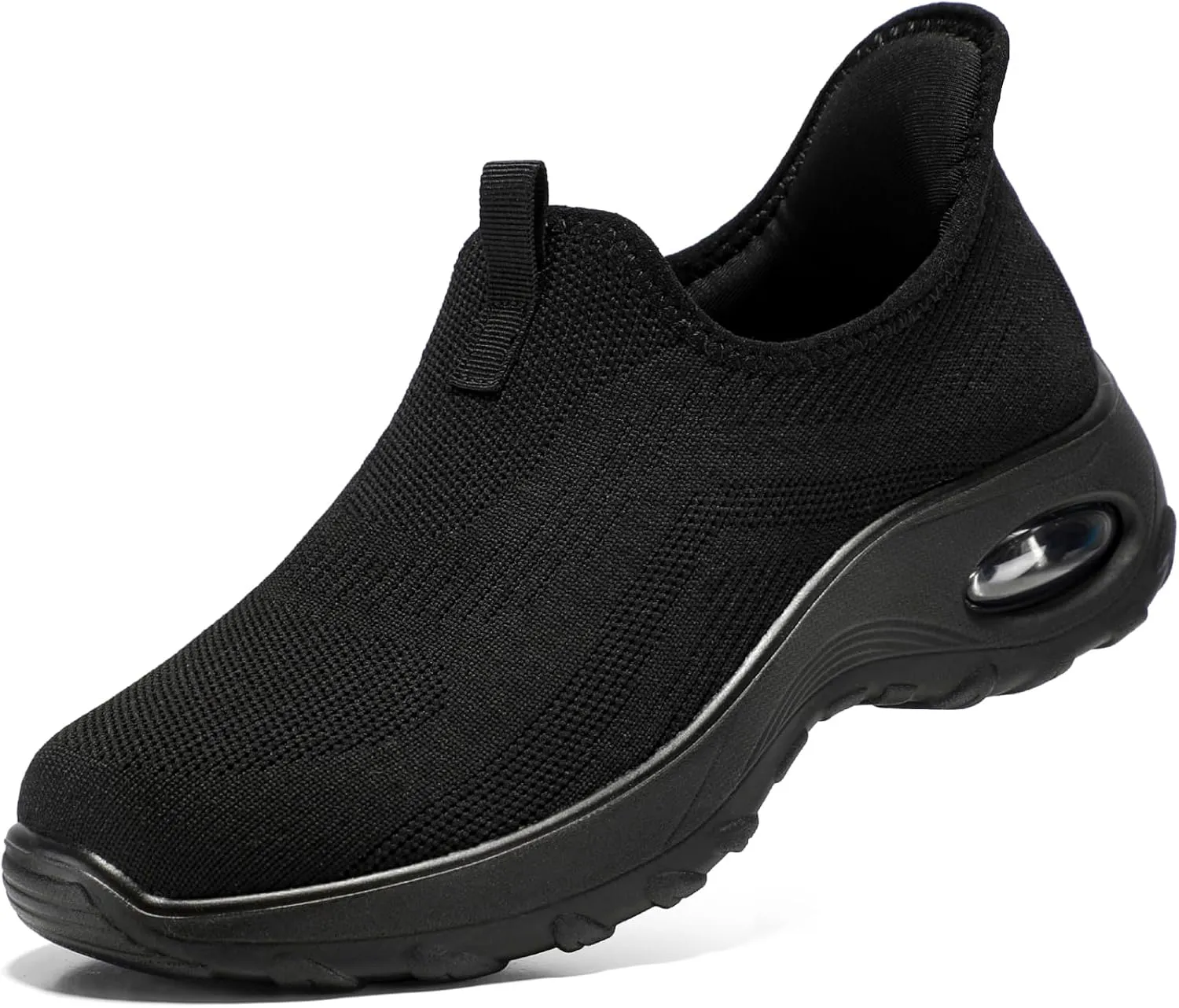 STQ Walking Shoes Women Slip On Sneakers Air Cushion Comfortable Breathable Lightweight Mesh Shoes Shock Absorbing Design Ideal for Plantar Fasciitis All Day Standing All Black 6.5 US