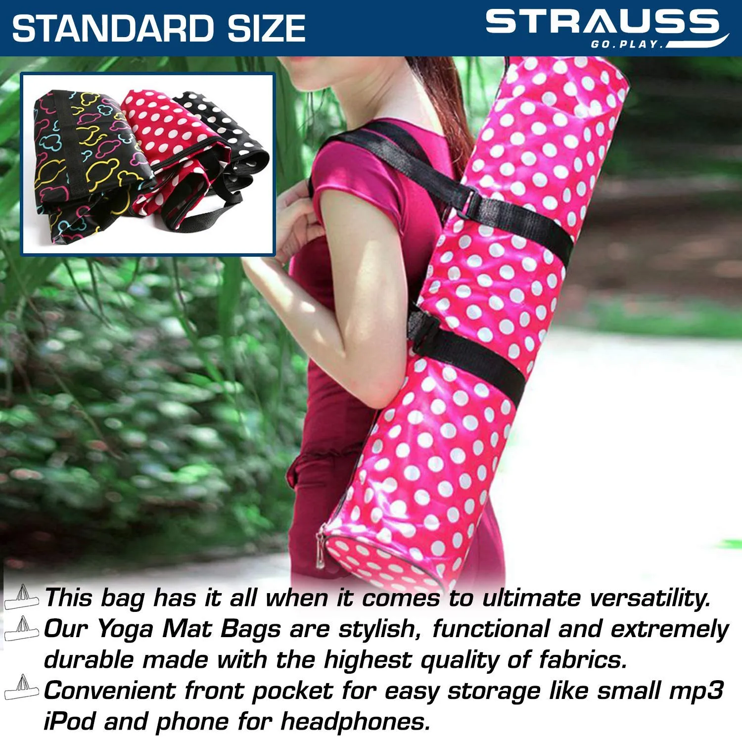 Strauss Yoga Mat 6mm Blue (Yogasana), Yoga Block (Navy Blue) Pair and Yoga Belt (Blue)