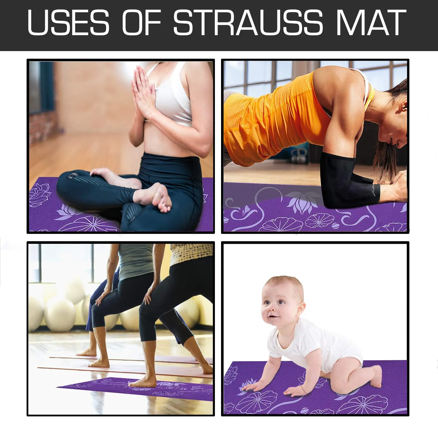 Strauss Yoga Mat 6mm Blue (Yogasana), Yoga Block (Navy Blue) Pair and Yoga Belt (Blue)
