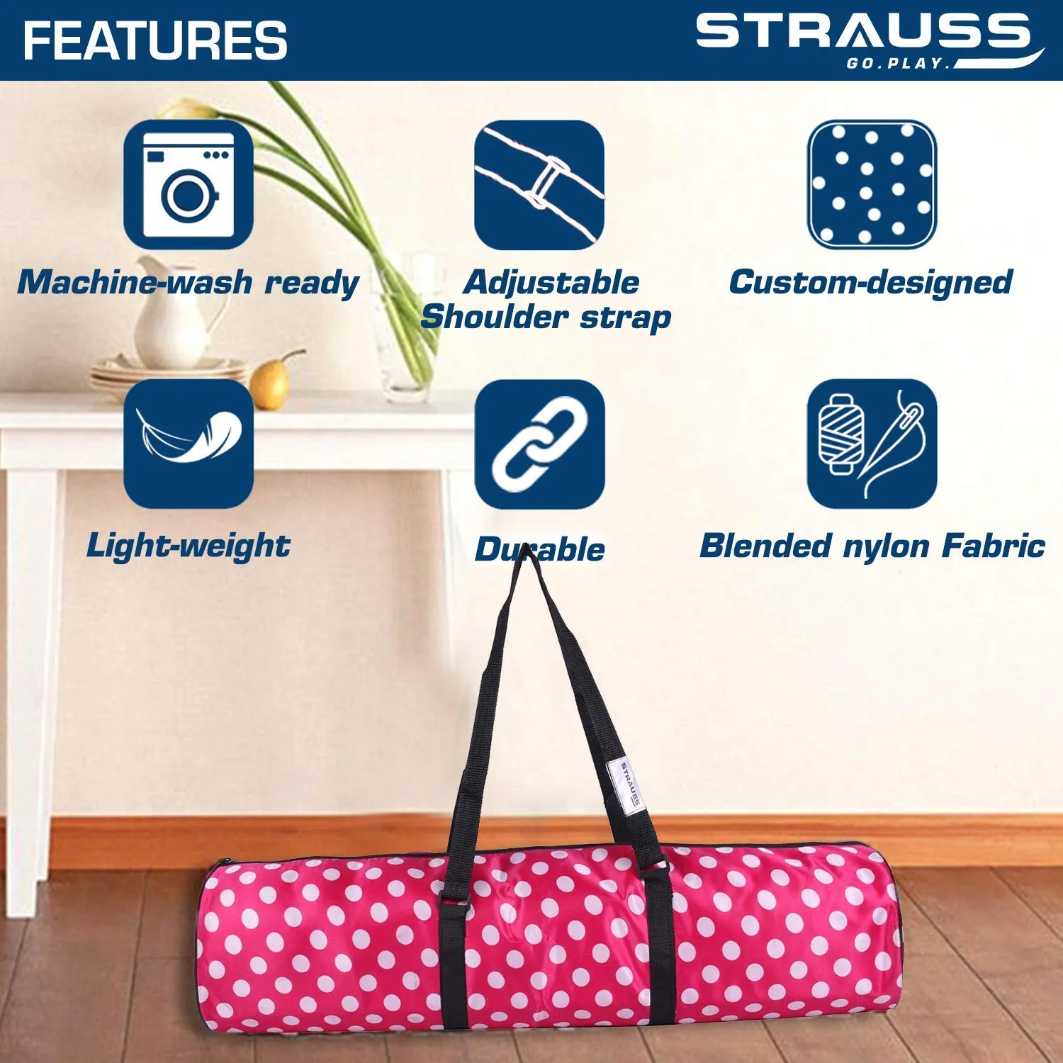 Strauss Yoga Mat 6mm Blue (Yogasana), Yoga Block (Navy Blue) Pair and Yoga Belt (Blue)