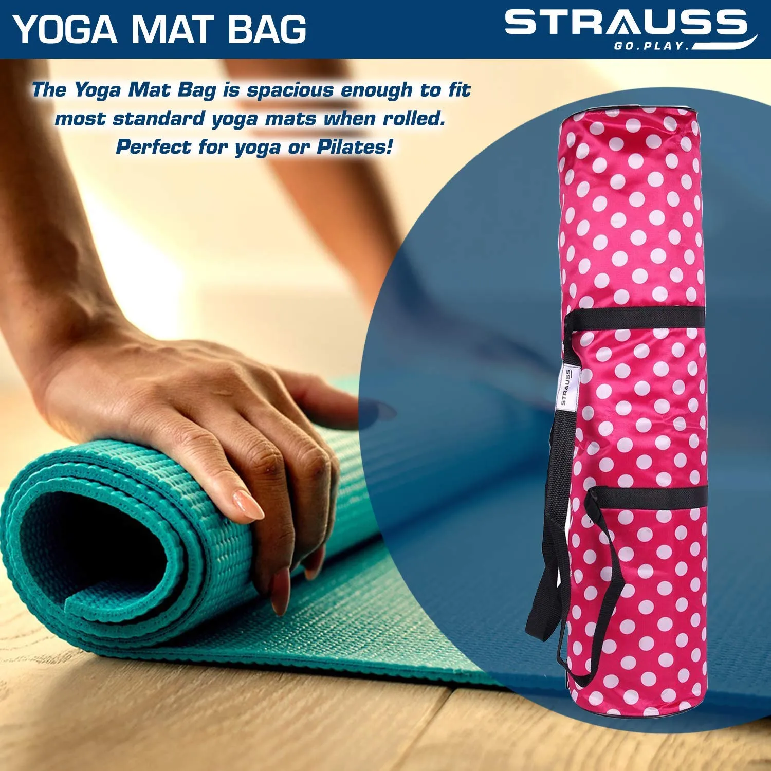 Strauss Yoga Mat 6mm Blue (Yogasana), Yoga Block (Navy Blue) Pair and Yoga Belt (Blue)