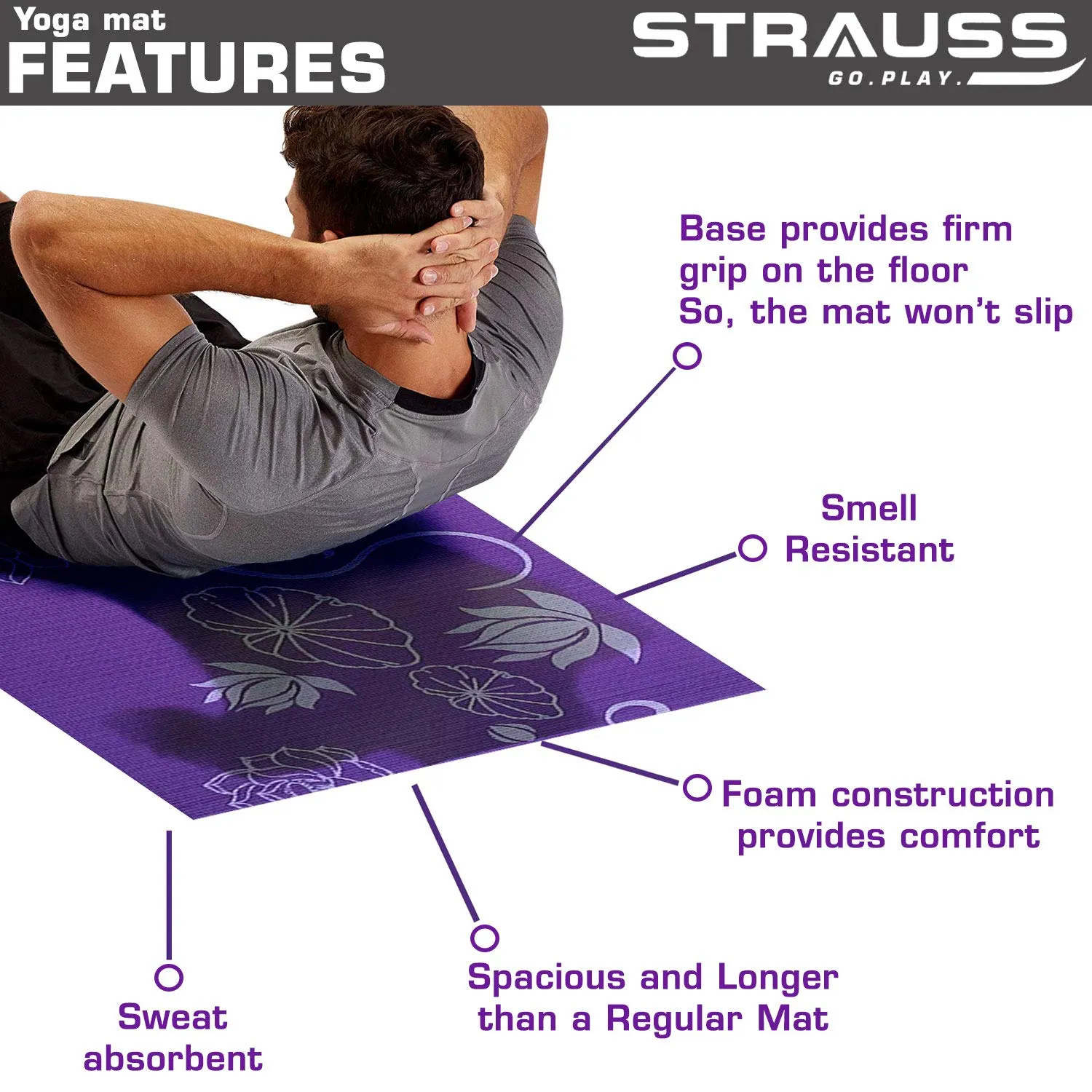 Strauss Yoga Mat 6mm Blue (Yogasana), Yoga Block (Navy Blue) Pair and Yoga Belt (Blue)