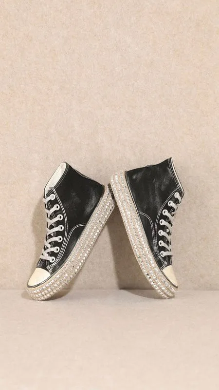 Studded Trim Hi-Top Sneakers