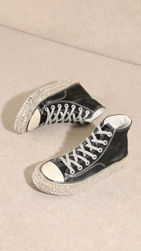 Studded Trim Hi-Top Sneakers