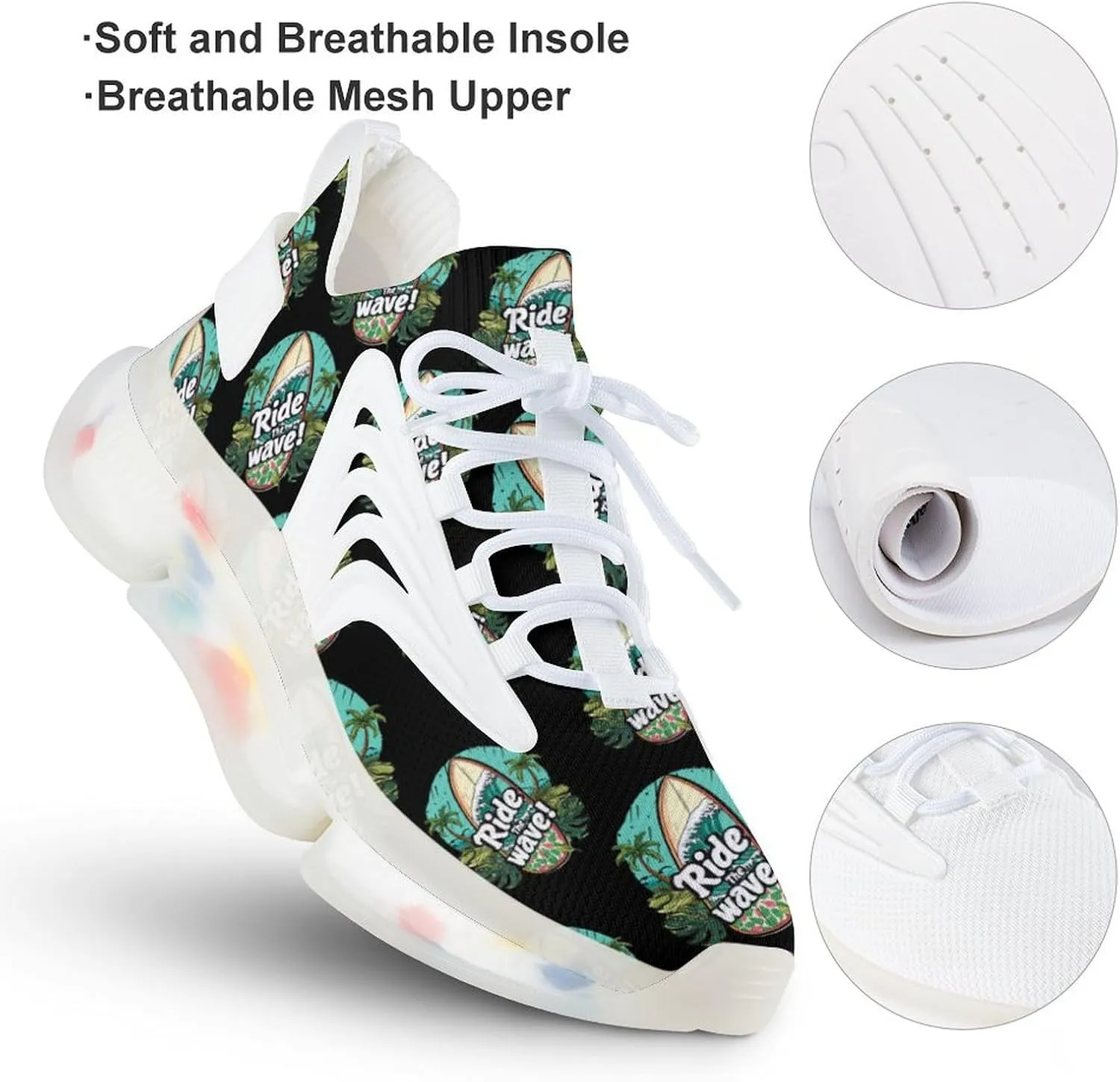 Surfboard Ride The Wave Men's Running Shoes Lightweight Walking Shoe Breathable Sneaker