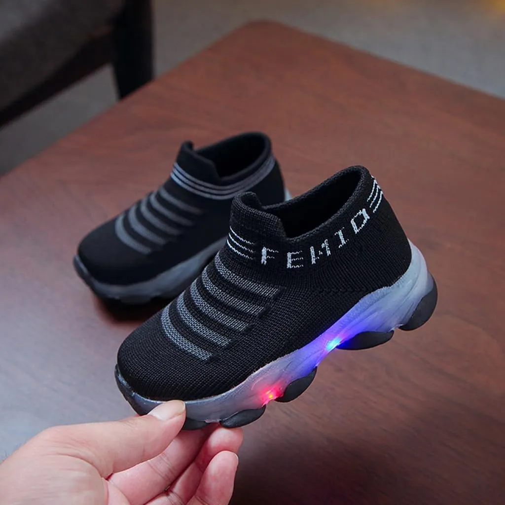 Toddler Baby Boys Girls Sneakers Fashion LED Light Luminous Breathable Comfy Slip On Lightweight Running Sport Shoes