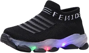 Toddler Baby Boys Girls Sneakers Fashion LED Light Luminous Breathable Comfy Slip On Lightweight Running Sport Shoes