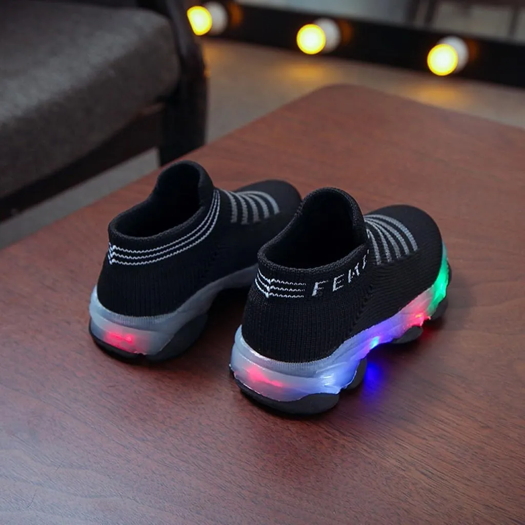 Toddler Baby Boys Girls Sneakers Fashion LED Light Luminous Breathable Comfy Slip On Lightweight Running Sport Shoes