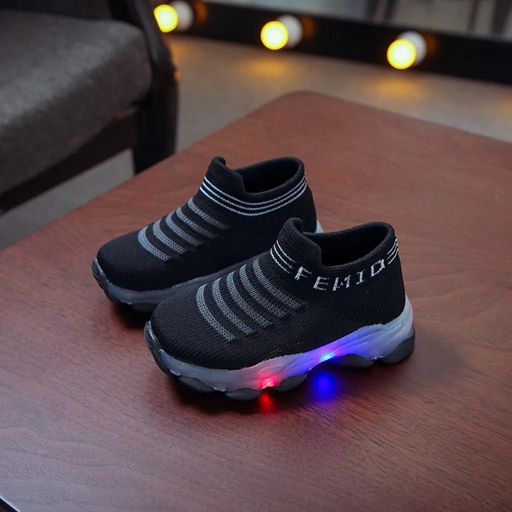 Toddler Baby Boys Girls Sneakers Fashion LED Light Luminous Breathable Comfy Slip On Lightweight Running Sport Shoes