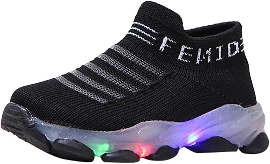 Toddler Baby Boys Girls Sneakers Fashion LED Light Luminous Breathable Comfy Slip On Lightweight Running Sport Shoes