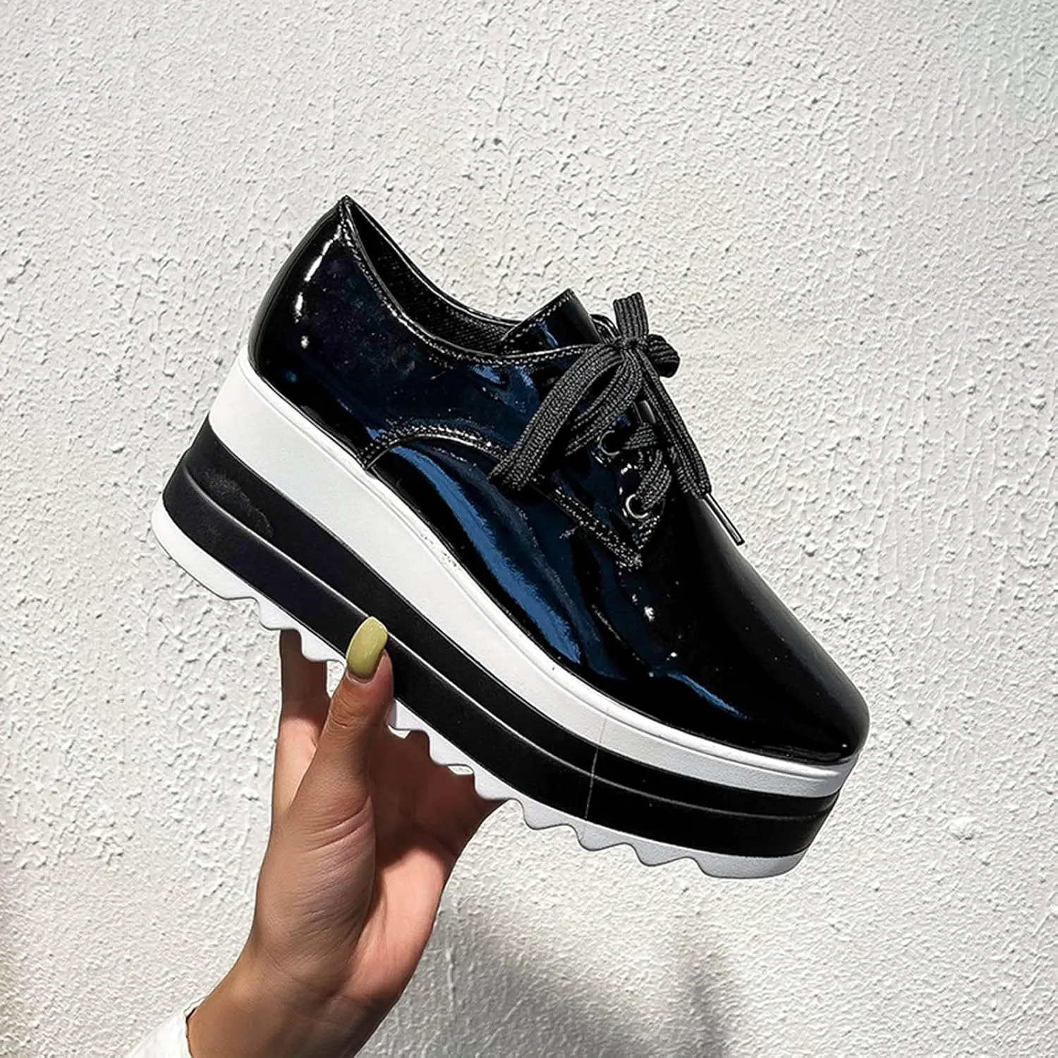 Toe Fashion Color Leather Shoes Women's Bright Solid Strap Casual Platform Shoes Womens Fashion Sneakers