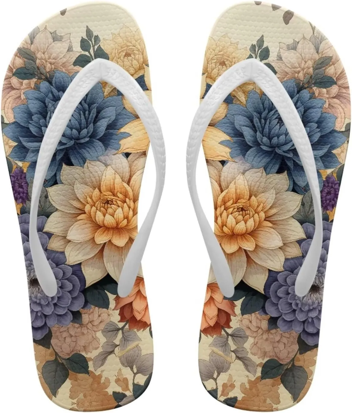 Tropical Flower Print Sandals Women Butterfly Summer Lightweight Flip Flops Shock-Absorbing for Walking All-Day Comfort