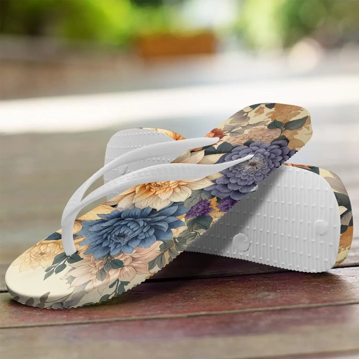 Tropical Flower Print Sandals Women Butterfly Summer Lightweight Flip Flops Shock-Absorbing for Walking All-Day Comfort