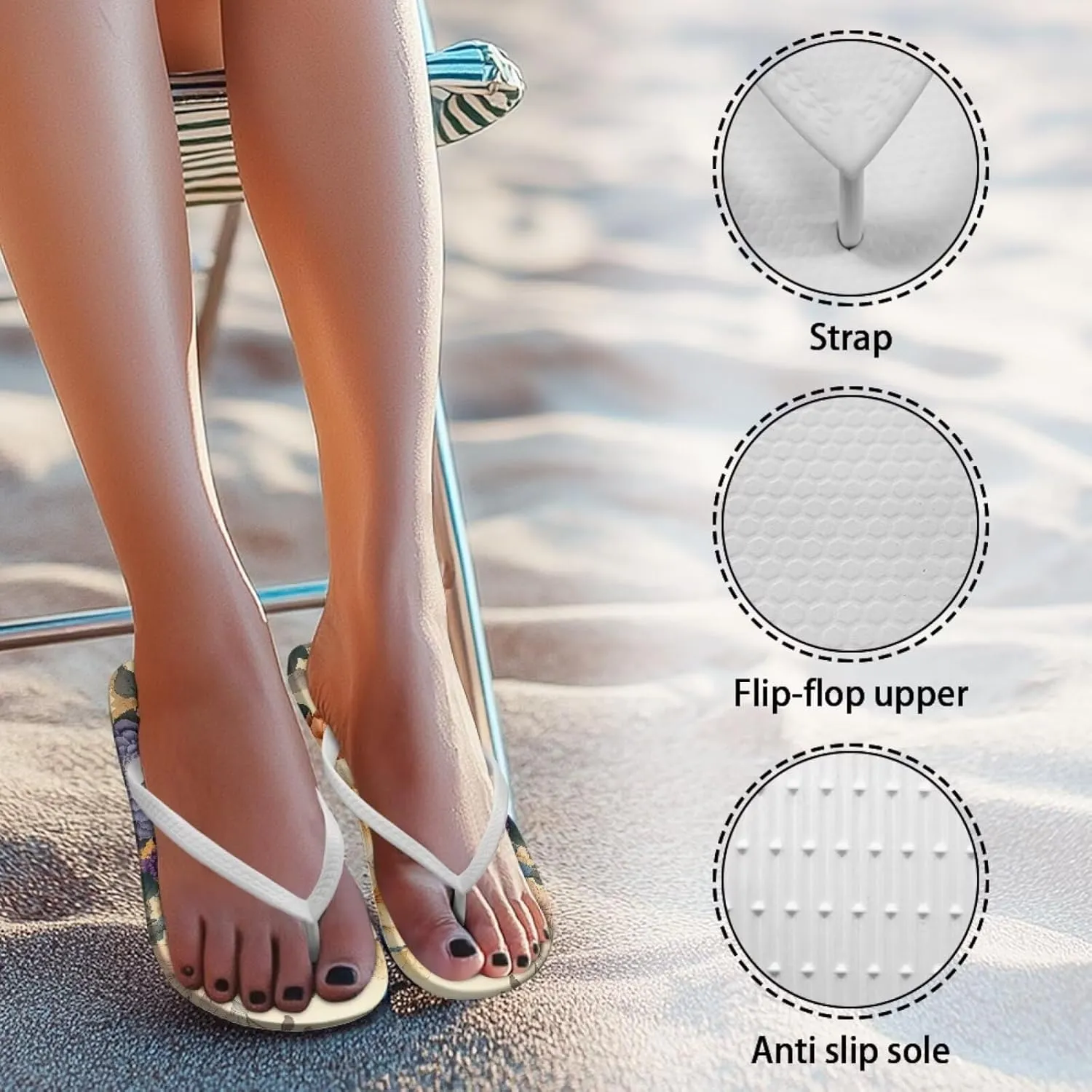 Tropical Flower Print Sandals Women Butterfly Summer Lightweight Flip Flops Shock-Absorbing for Walking All-Day Comfort