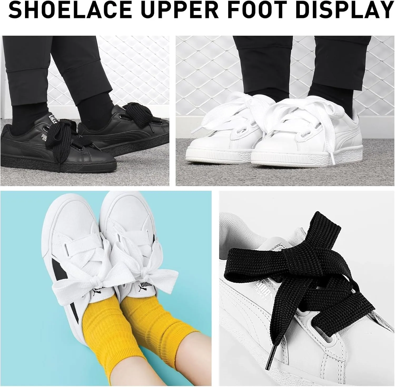 UamGlsob Fat Cotton Shoe Laces for Puma Sneakers, Flat Wide Athletic Shoelaces Replacement Strings for Skate Shoes