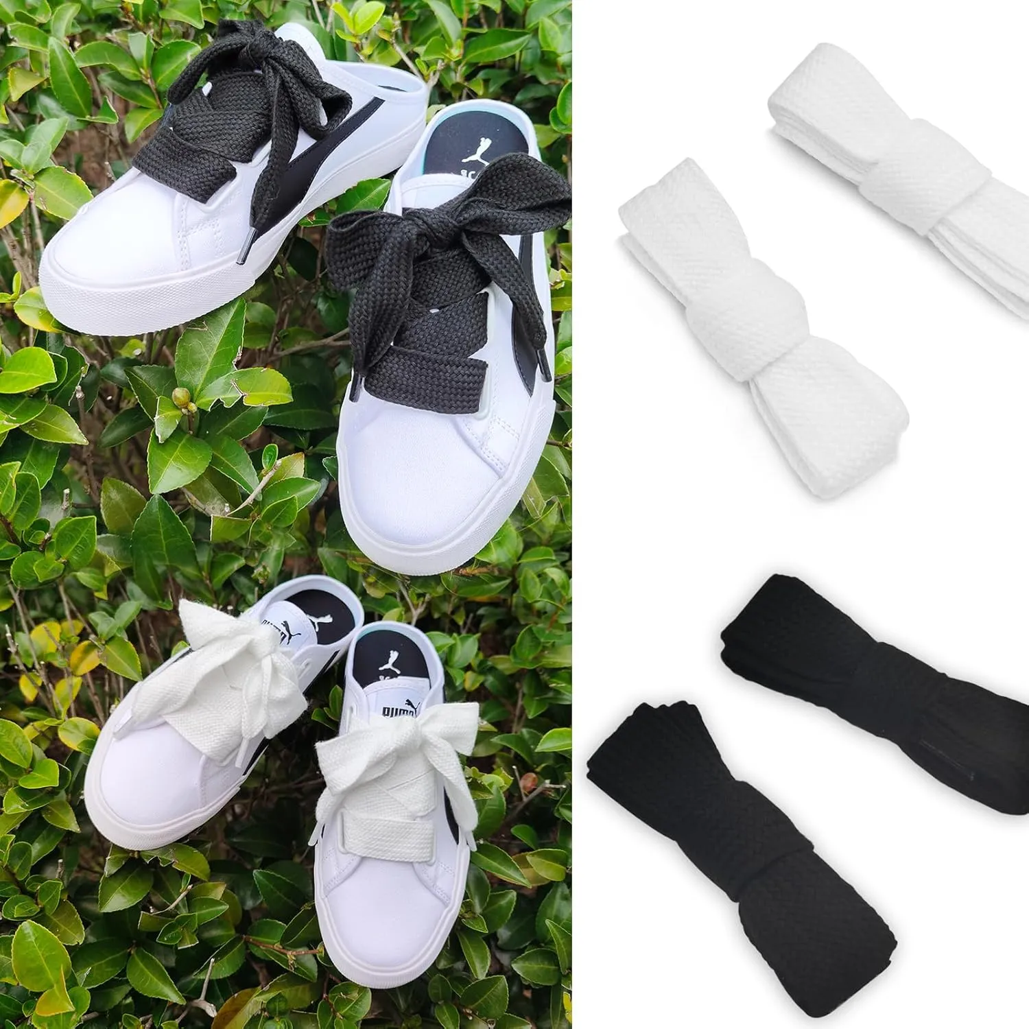 UamGlsob Fat Cotton Shoe Laces for Puma Sneakers, Flat Wide Athletic Shoelaces Replacement Strings for Skate Shoes