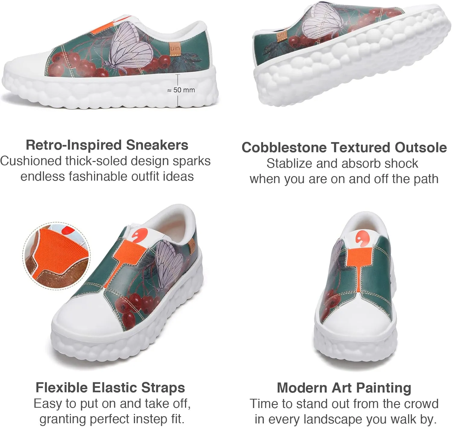 UIN Women's Fashion Sneakers Lightweight Walking Casual Slip Ons Art Painted Athletic Travel Skate Shoes Las Ramblas