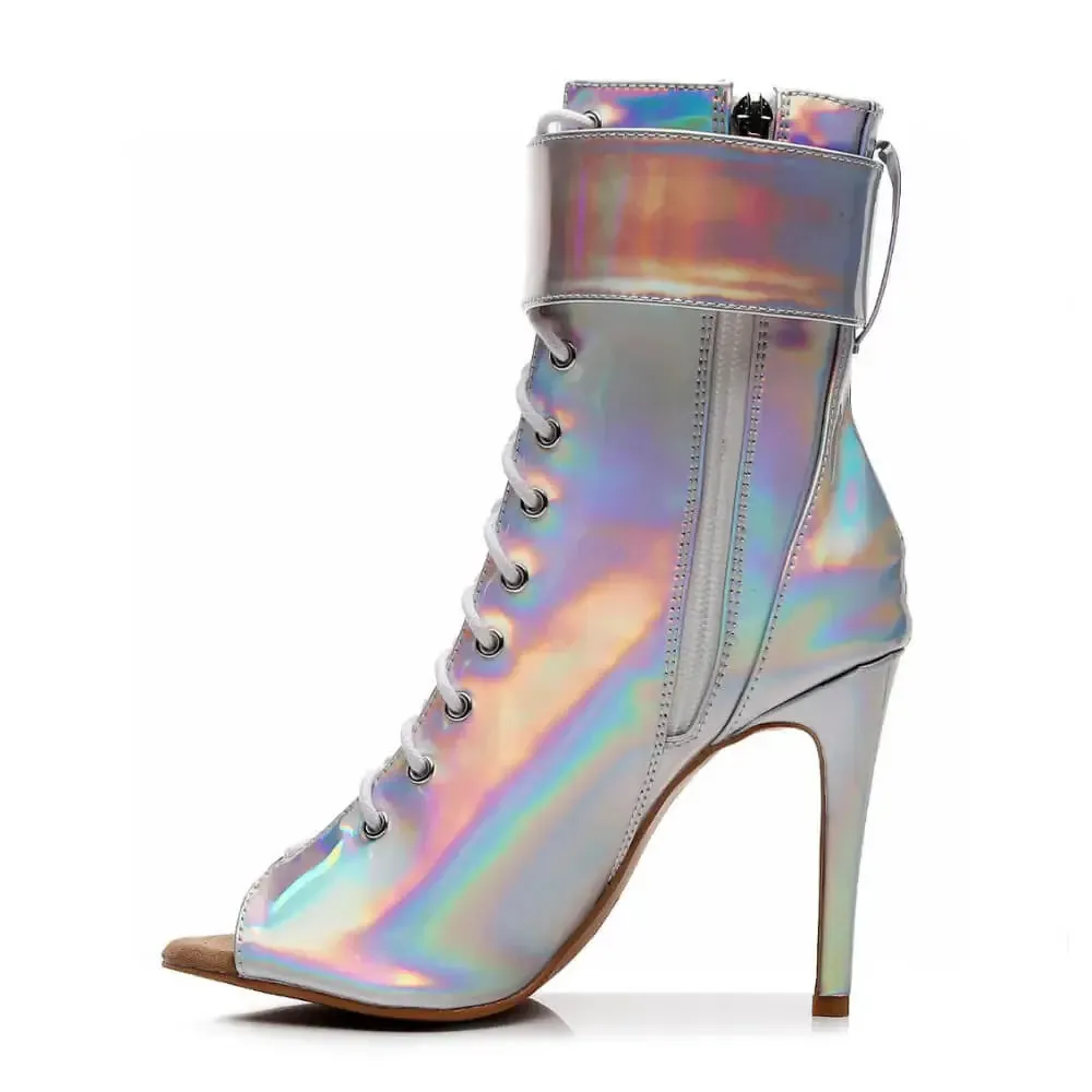 Under the Influence - By Kiira Harper - Open Toe Lace Up Latin Dance Booties (Street Sole)