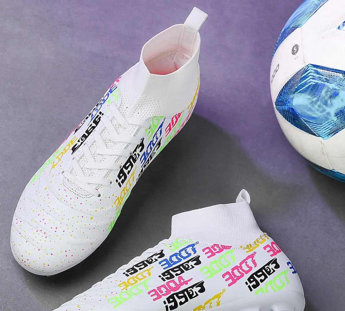 Unisex FG Cleats Training Athletic Non-Slip Long Studs High-Top Football Soccer Shoes for Youth