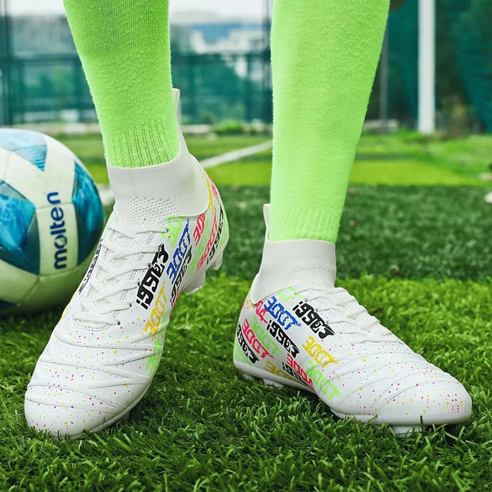Unisex FG Cleats Training Athletic Non-Slip Long Studs High-Top Football Soccer Shoes for Youth