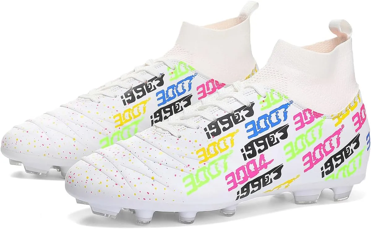 Unisex FG Cleats Training Athletic Non-Slip Long Studs High-Top Football Soccer Shoes for Youth