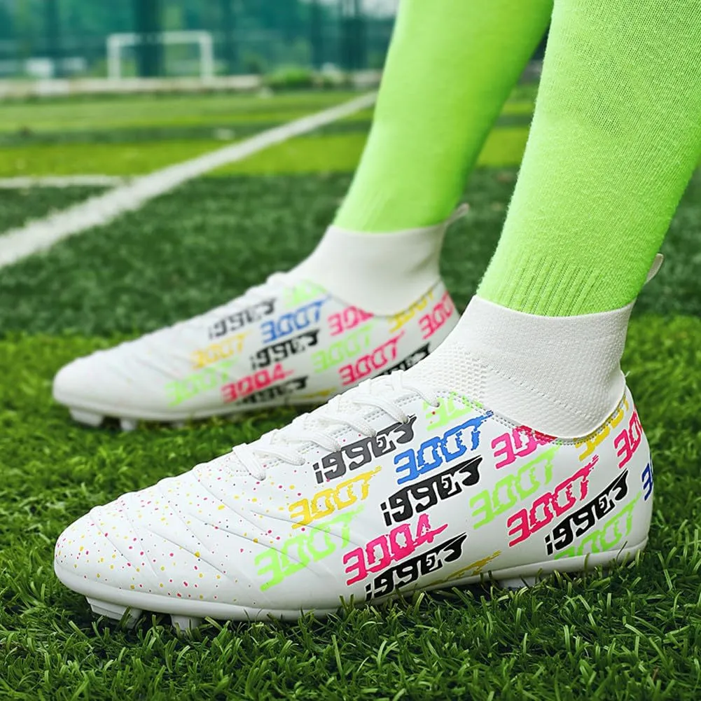 Unisex FG Cleats Training Athletic Non-Slip Long Studs High-Top Football Soccer Shoes for Youth