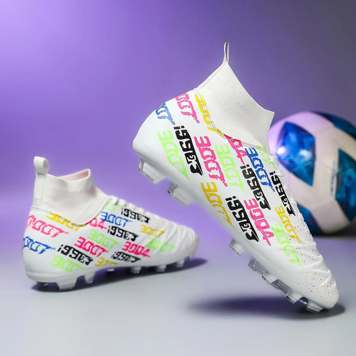 Unisex FG Cleats Training Athletic Non-Slip Long Studs High-Top Football Soccer Shoes for Youth