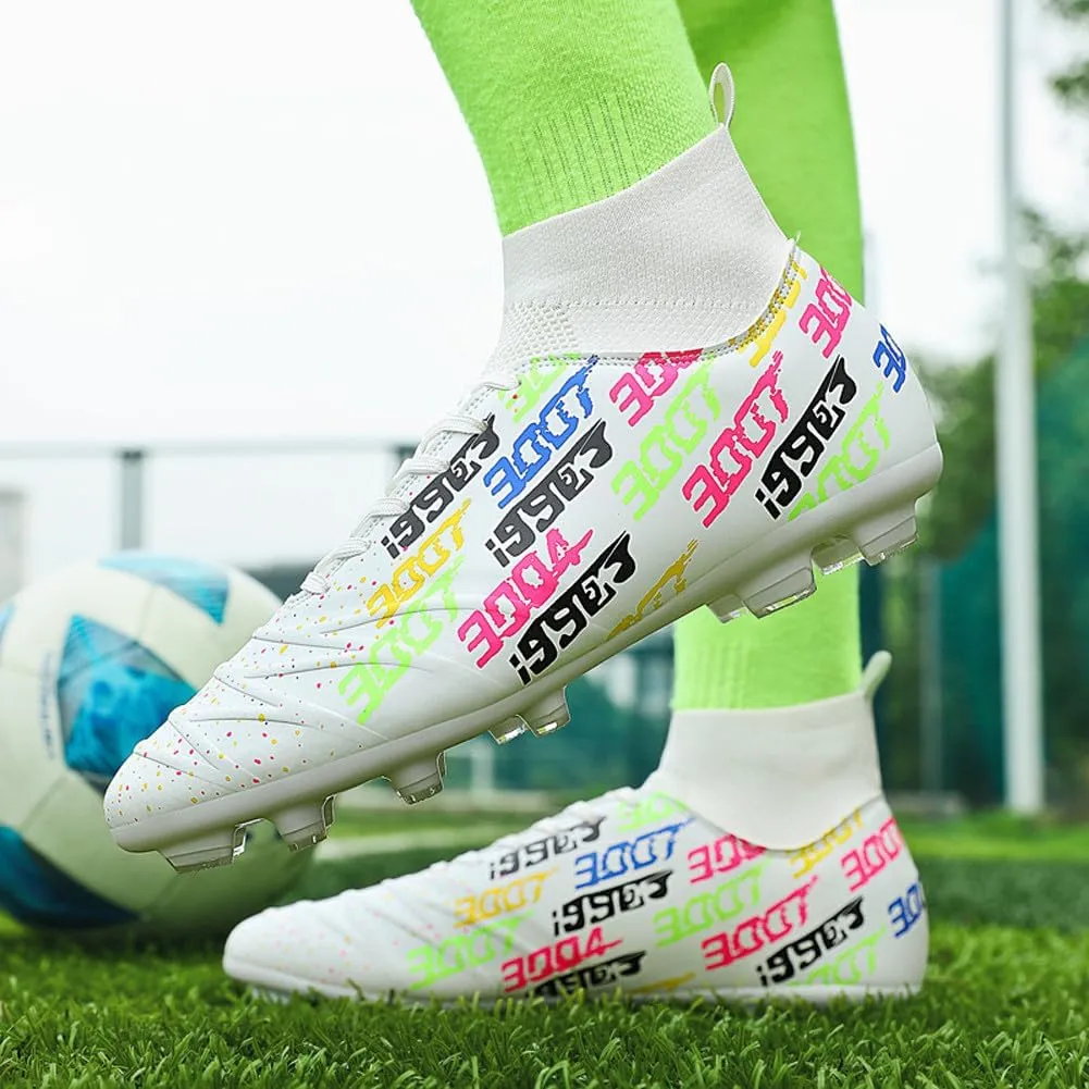 Unisex FG Cleats Training Athletic Non-Slip Long Studs High-Top Football Soccer Shoes for Youth