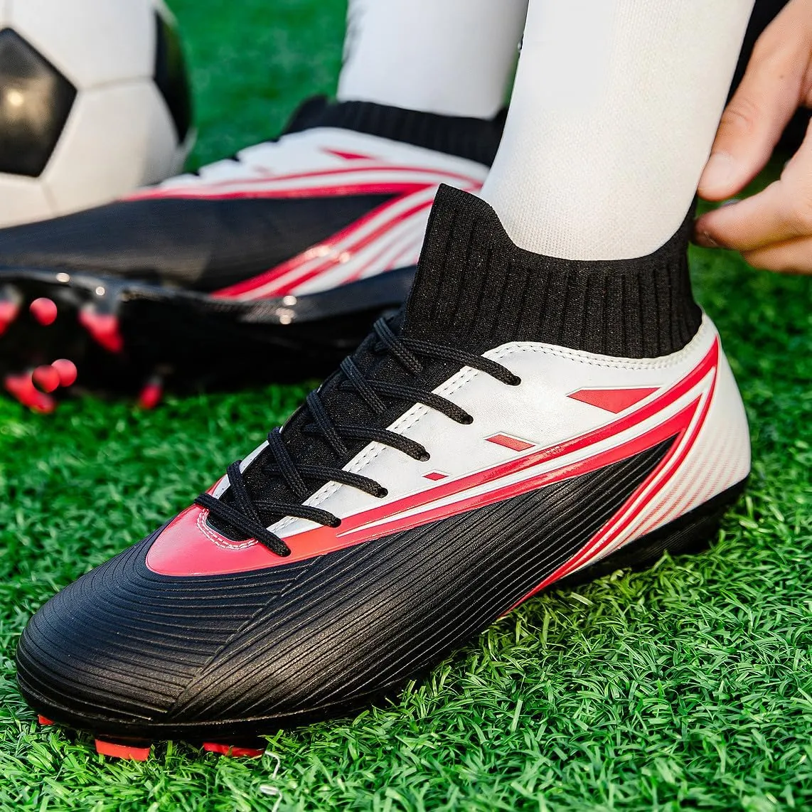 Unisex's Fashion Sports High-Top FG Trainers Cleats Football Sneakers Long Studs AG Soccer Shoes