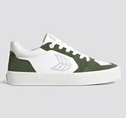 VALLELY White Leather Bronze Green Suede Ice Logo Sneaker Men