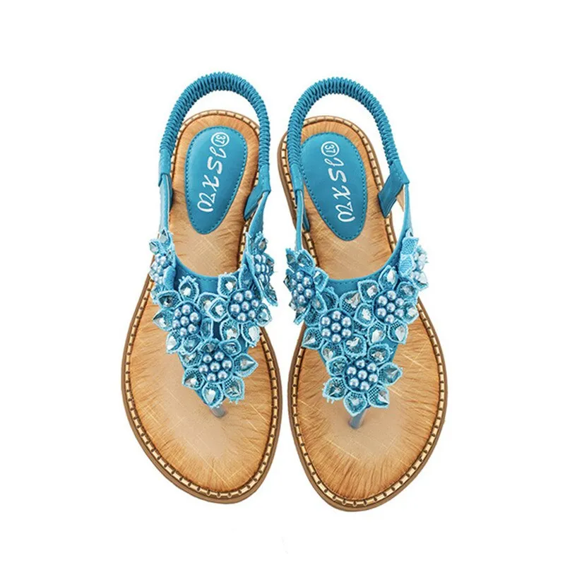 Vanccy New Fashion Bead Flower Round Toe Flip-flop Sandals