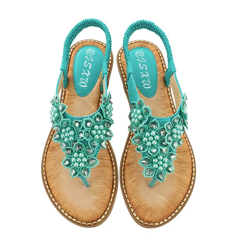 Vanccy New Fashion Bead Flower Round Toe Flip-flop Sandals