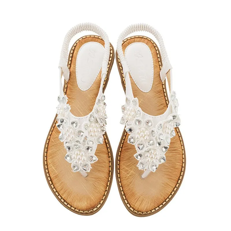 Vanccy New Fashion Bead Flower Round Toe Flip-flop Sandals
