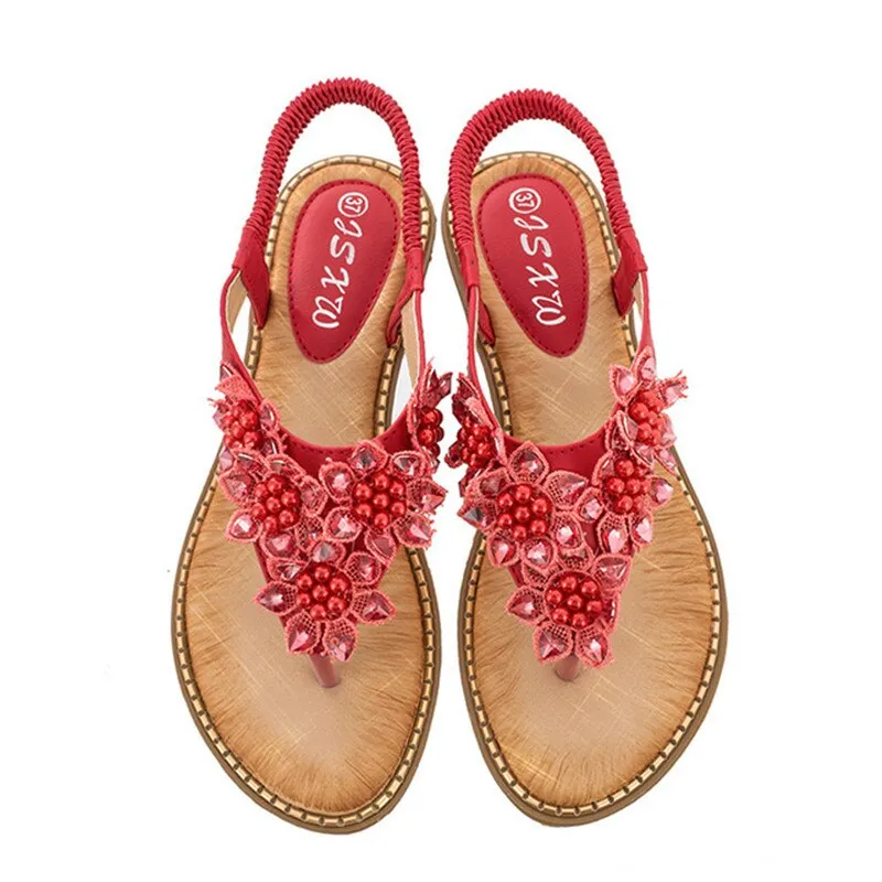 Vanccy New Fashion Bead Flower Round Toe Flip-flop Sandals