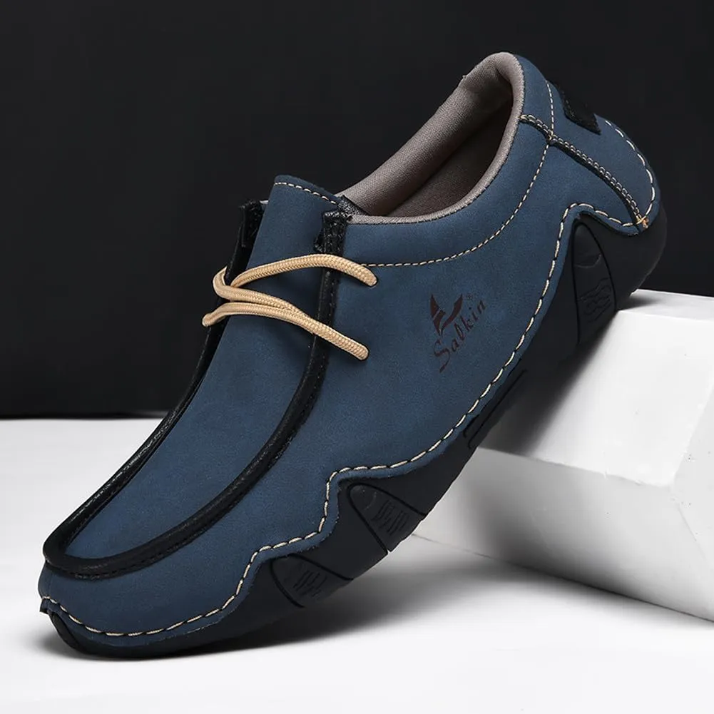 VAXAV Men's Premium Low Top Manual Stitching PU Casual Flat Walking Driving Loafers Shoes
