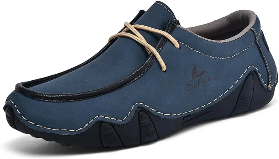 VAXAV Men's Premium Low Top Manual Stitching PU Casual Flat Walking Driving Loafers Shoes