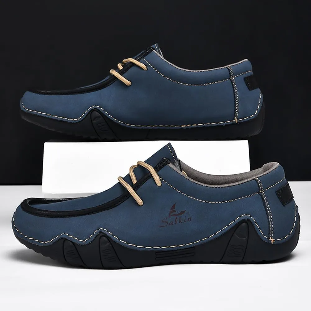 VAXAV Men's Premium Low Top Manual Stitching PU Casual Flat Walking Driving Loafers Shoes