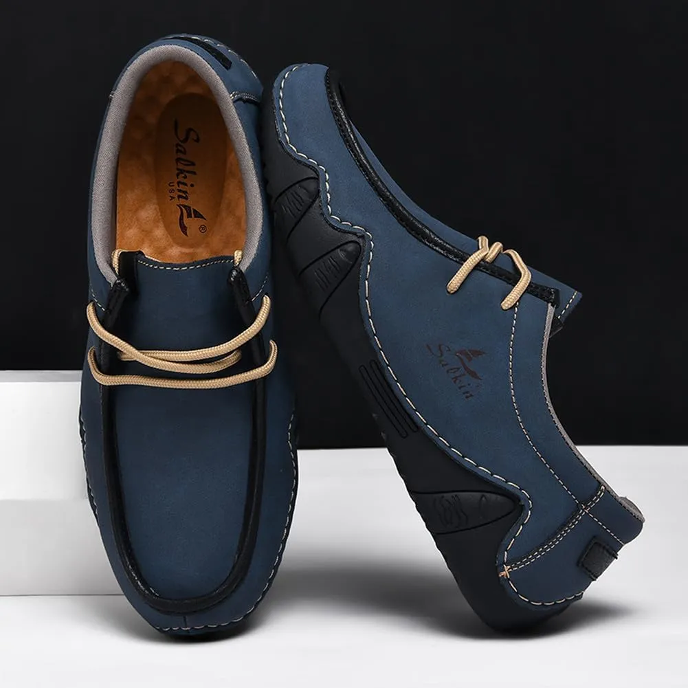 VAXAV Men's Premium Low Top Manual Stitching PU Casual Flat Walking Driving Loafers Shoes