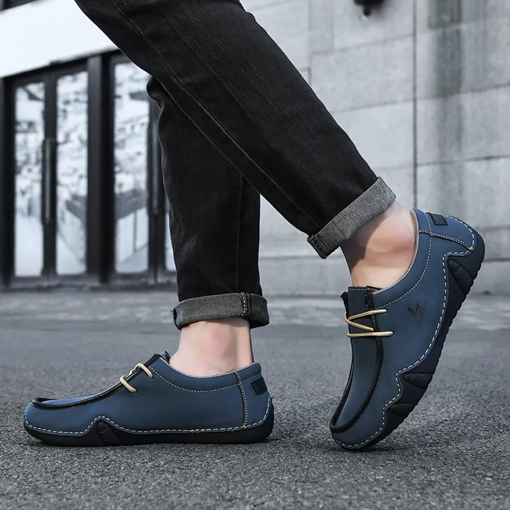 VAXAV Men's Premium Low Top Manual Stitching PU Casual Flat Walking Driving Loafers Shoes