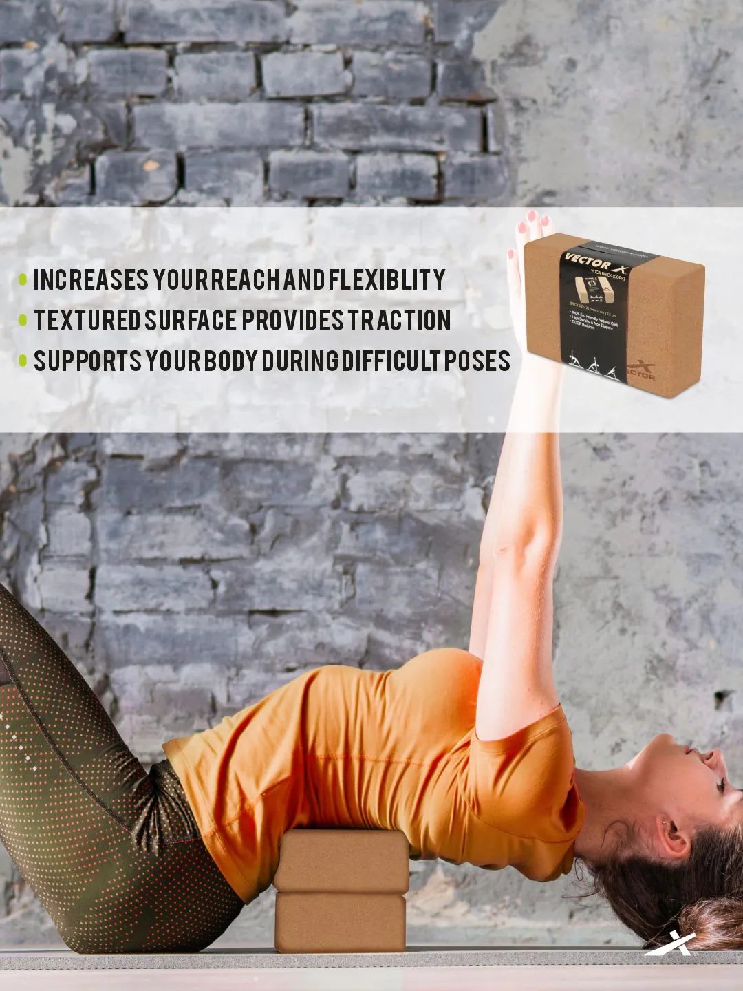 VECTOR X Yoga Block/Yoga Brick of High Density Premium CORK Eco Non Toxic Pack of 2 Yoga Blocks (Brown Pack of 2)