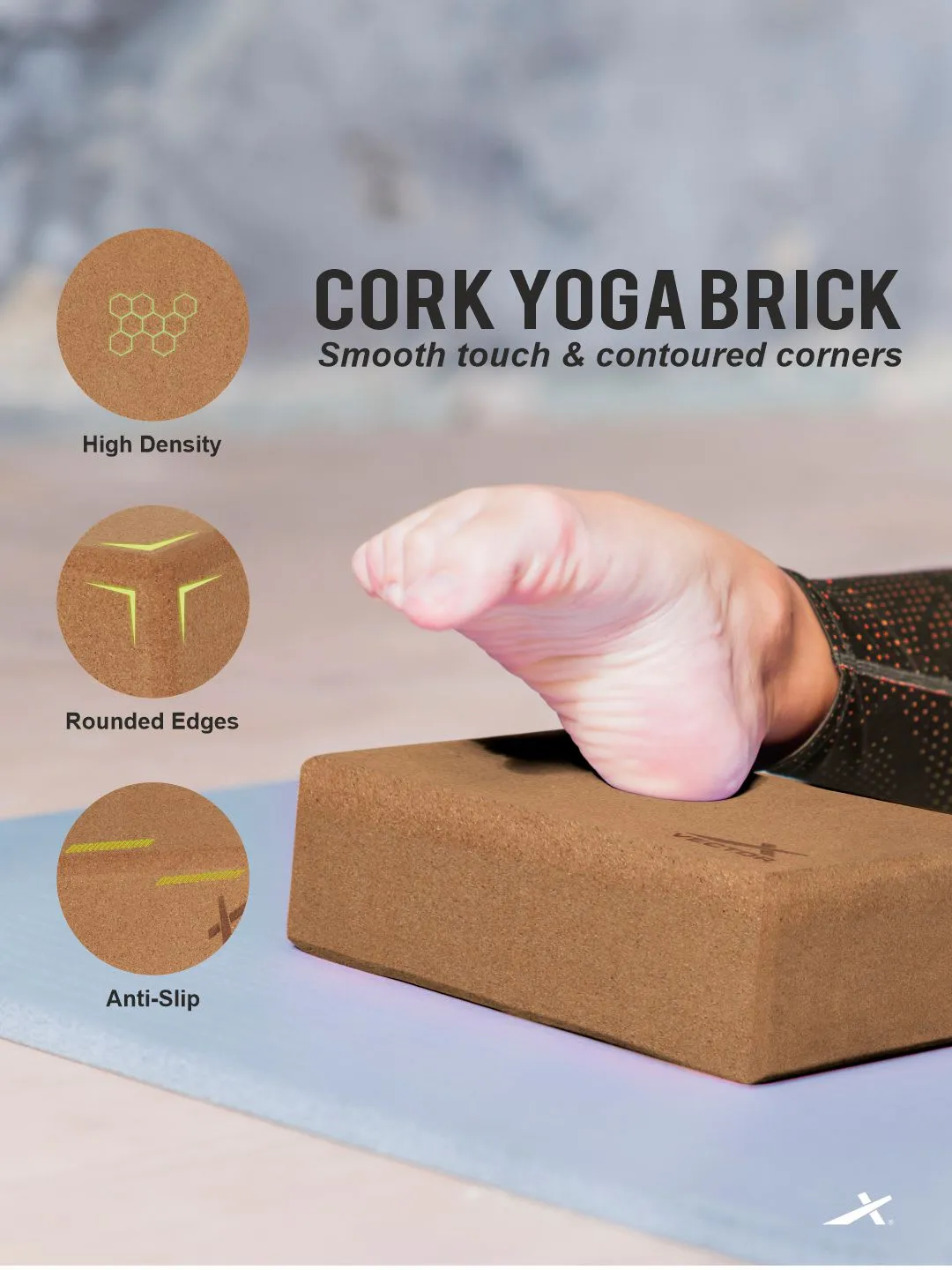 VECTOR X Yoga Block/Yoga Brick of High Density Premium CORK Eco Non Toxic Pack of 2 Yoga Blocks (Brown Pack of 2)