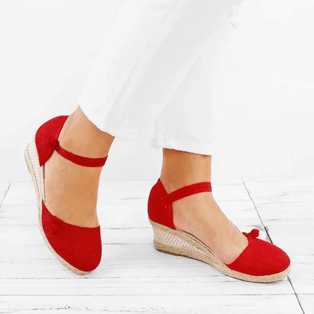 Wedge Sandals for Women 2024 Women Ladies Retro Canvas Wedge Round Toe Casual Sandals Singles Shoes