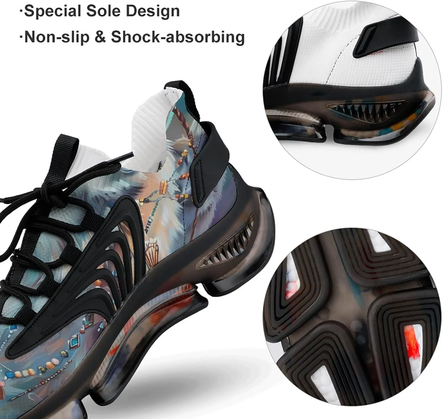 White Wolf with Dream-Catcher Men's Running Shoes Lightweight Walking Shoe Breathable Sneaker