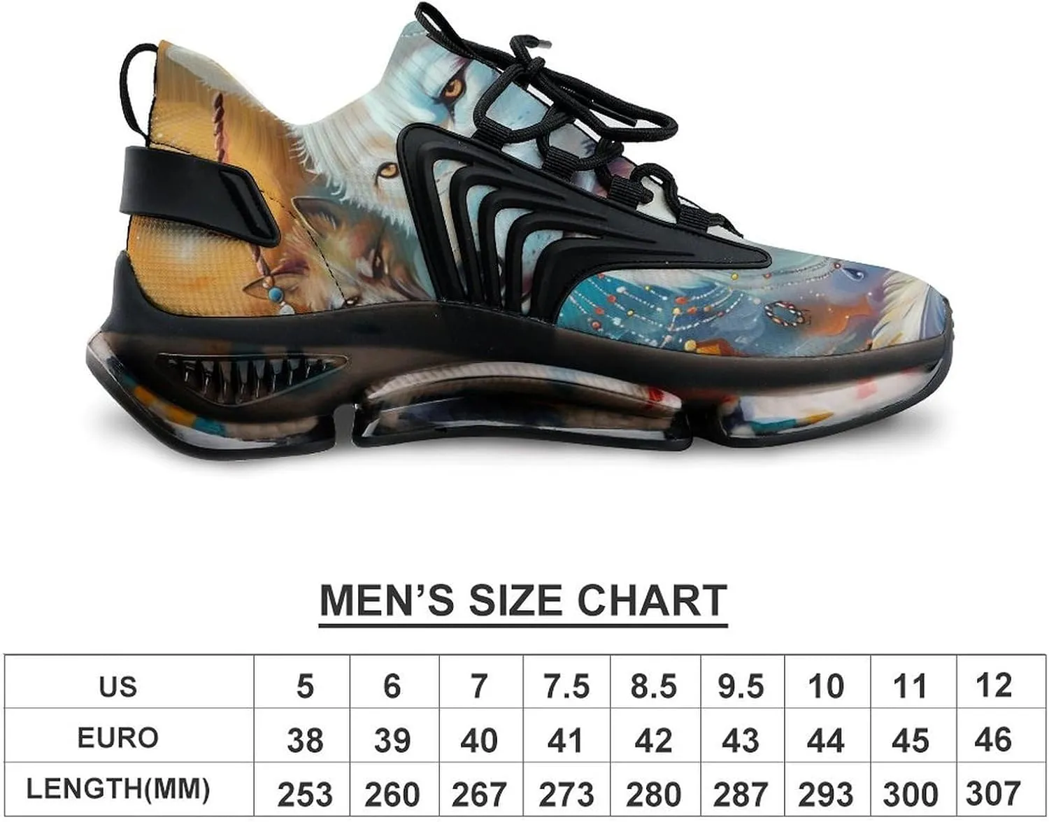 White Wolf with Dream-Catcher Men's Running Shoes Lightweight Walking Shoe Breathable Sneaker