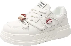 Women's Chunky Platform Sneakers with Star Charm Preppy Skate Shoes Thick Cushioned Sole Lace-Up for Walking Casual Wear