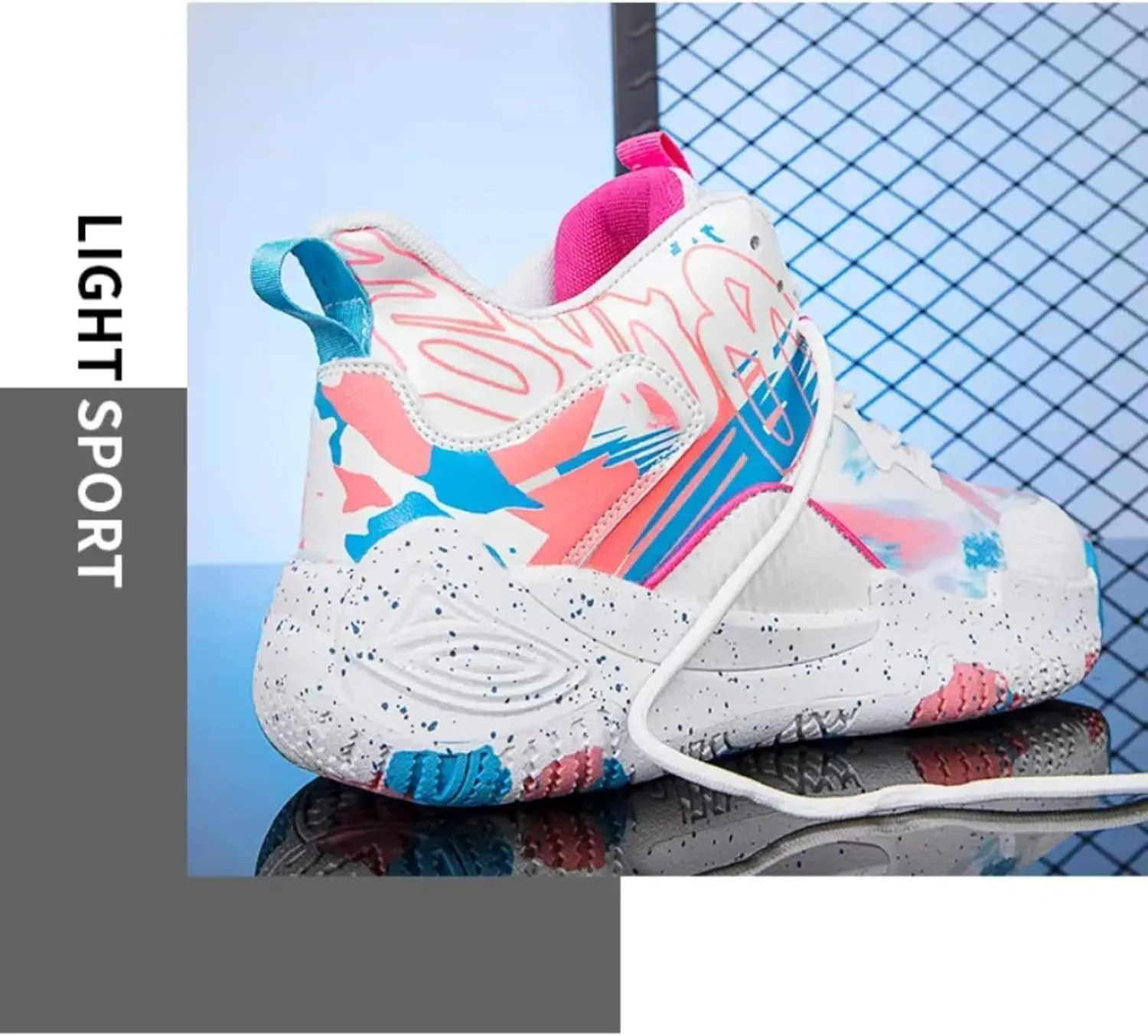 Womens Fashion Pattern Lace Up High Top Basketball Shoes Breathable Non Slip Outdoor Sneakers Cushioning Workout Shoes for Fitness Training Athletic