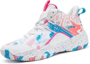 Womens Fashion Pattern Lace Up High Top Basketball Shoes Breathable Non Slip Outdoor Sneakers Cushioning Workout Shoes for Fitness Training Athletic
