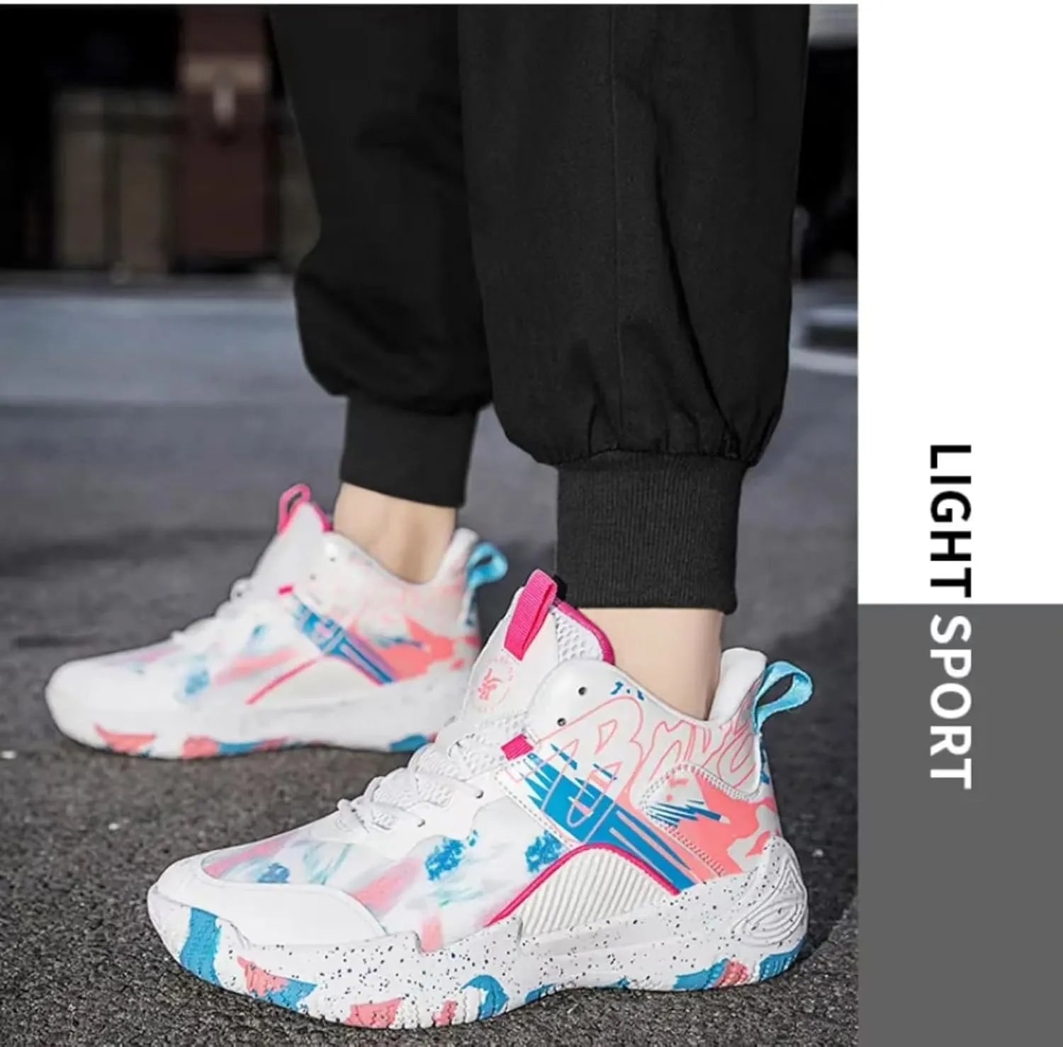 Womens Fashion Pattern Lace Up High Top Basketball Shoes Breathable Non Slip Outdoor Sneakers Cushioning Workout Shoes for Fitness Training Athletic