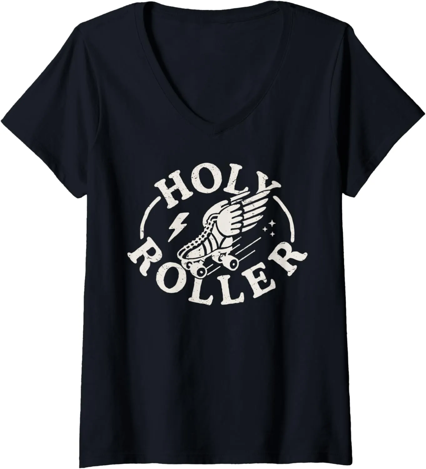 Womens Holy Roller Skating Skater Skate Shoes Retro Vintage 70s 80s V-Neck T-Shirt